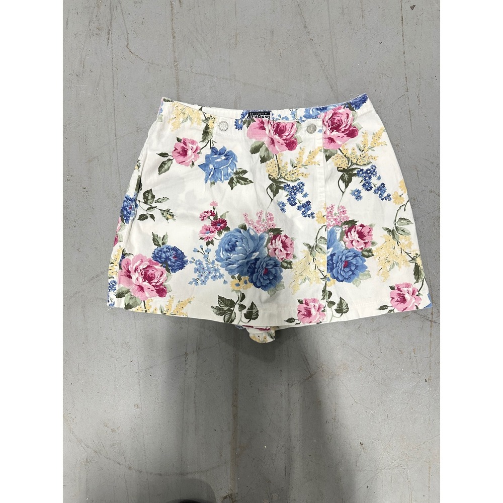 Vintage Central Park Floral Skort White Blue Pink Roses Mini Skirt Shorts Sz 15
